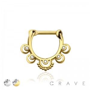 MULTI GEM CZ LOTUS FLOWER PEACOCK RADIANCE SEPTUM HINGED CLICKER